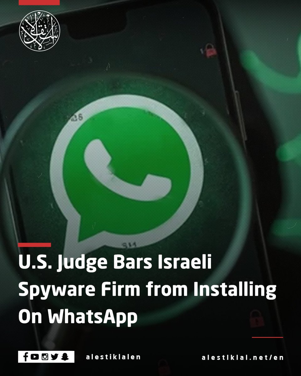 alestiklalen's tweet image. A U.S. judge has barred Israeli firm NSO Group from installing spyware on WhatsApp after using the messaging platform to spy on activists, journalists and users globally.

#NSOGroup #WhatsApp #Spyware