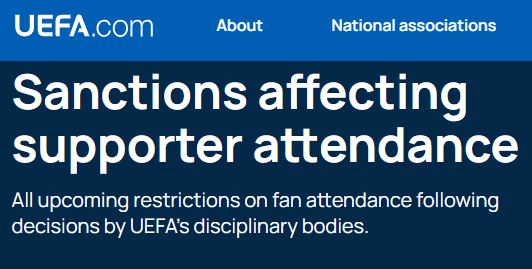 Hiding786's tweet photo. Thank you for your attention to this matter. Actually UEFA has a webpage banning away fans. e.g.
1⃣ French authorities banned all away PSV fans from attending match at Parc des Princes due to security risks (Oct 2024)
2⃣ Legia Warsaw fans were banned from attending next five European away games following crowd disturbances and violence at Aston Villa (Dec 2023)