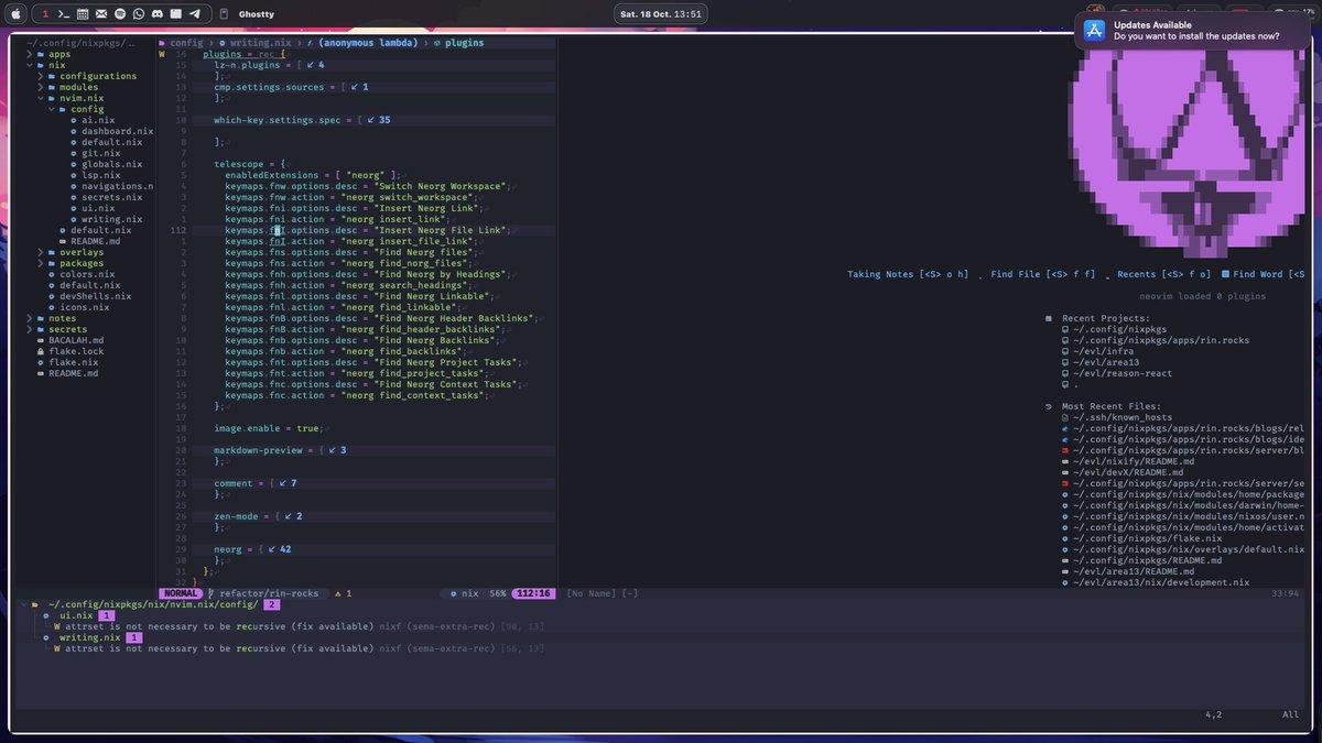 __r17x's tweet image. &quot;Aku tuh malas banget pakai neovim krn musti ngapalin keybind/keymap.&quot; 

Ets Tahan dulu!!! jangan dihapal. cari kombinasi yang bagimu gak perlu mikir, reflex. - let you muscle memory work

ff: [f]ind [f]ile
&amp;lt;space&amp;gt;g: open neogit (git management)
fw: [f]ind word