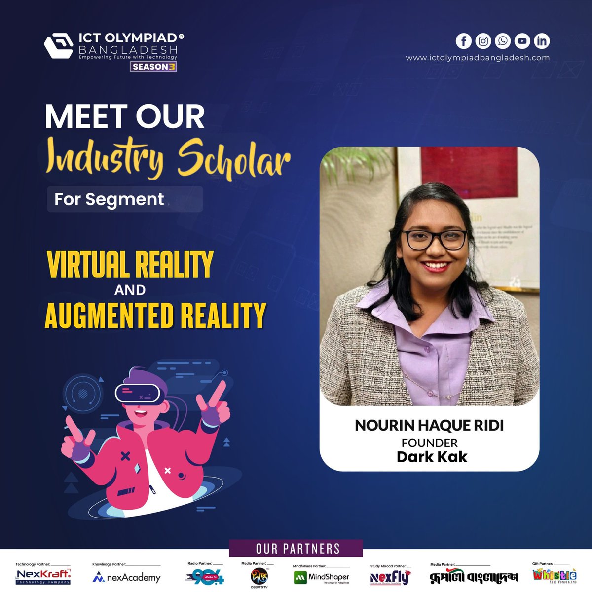 ictolympiadbd's tweet image. 𝐌𝐞𝐞𝐭 𝐎𝐮𝐫 𝐈𝐧𝐝𝐮𝐬𝐭𝐫𝐲 𝐒𝐜𝐡𝐨𝐥𝐚𝐫 – 𝐒𝐞𝐠𝐦𝐞𝐧𝐭 (𝐕𝐢𝐫𝐭𝐮𝐚𝐥 𝐑𝐞𝐚𝐥𝐢𝐭𝐲 &amp;amp; 𝐀𝐮𝐠𝐦𝐞𝐧𝐭𝐞𝐝 𝐑𝐞𝐚𝐥𝐢𝐭𝐲)

We are thrilled to introduce
𝐍𝐨𝐮𝐫𝐢𝐧 𝐇𝐚𝐪𝐮𝐞 𝐑𝐢𝐝𝐢,
Founder of Dark Kak