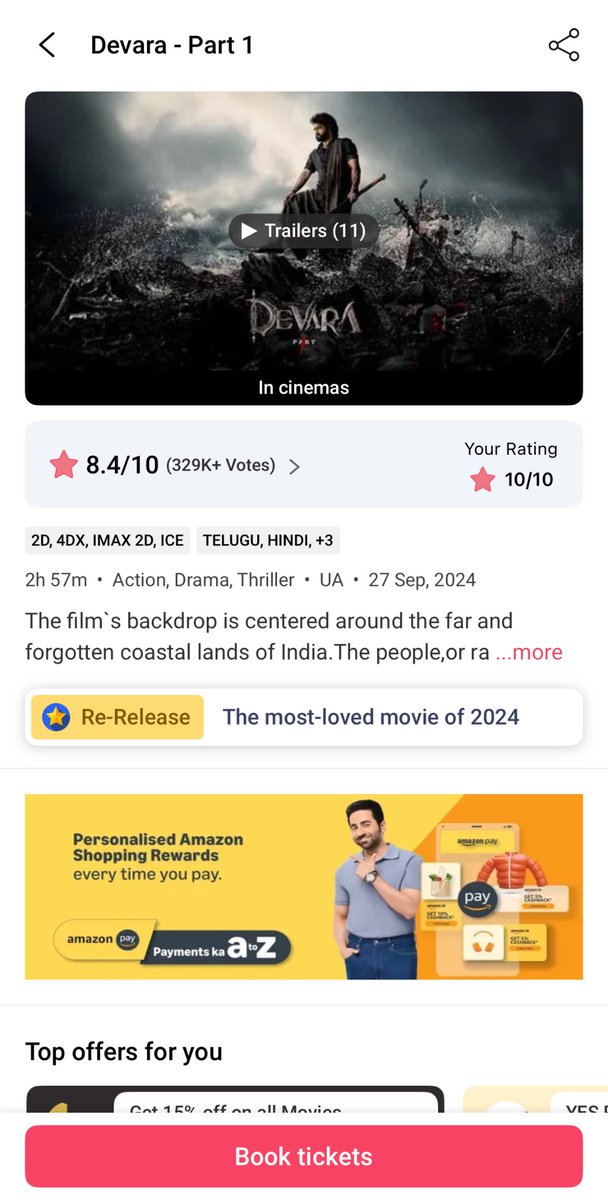 THE MOST-LOVED MOVIE OF 2024 ❤️‍🔥🏆

A <a href="/bookmyshow/">BookMyShow</a> Label For <a href="/DevaraMovie/">Devara</a> Re-release ⚡️

#Devara <a href="/tarak9999/">Jr NTR</a> #ManOfMassesNTR