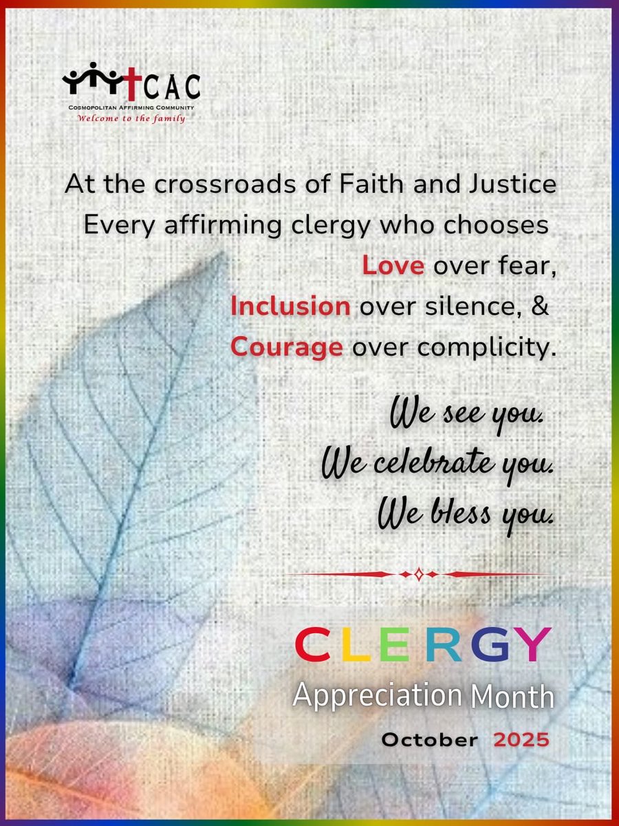Celebrating Rev. Caroline Omollo, Rev. Adera Godfrey and all affirming clergy who lead with Love, Inclusion &amp; Courage.

Your faith heals. Your courage inspires.
We see you. We celebrate you. We bless you.

#ClergyAppreciationMonth #AffirmingFaith #InclusiveChurch #FaithAndJustice