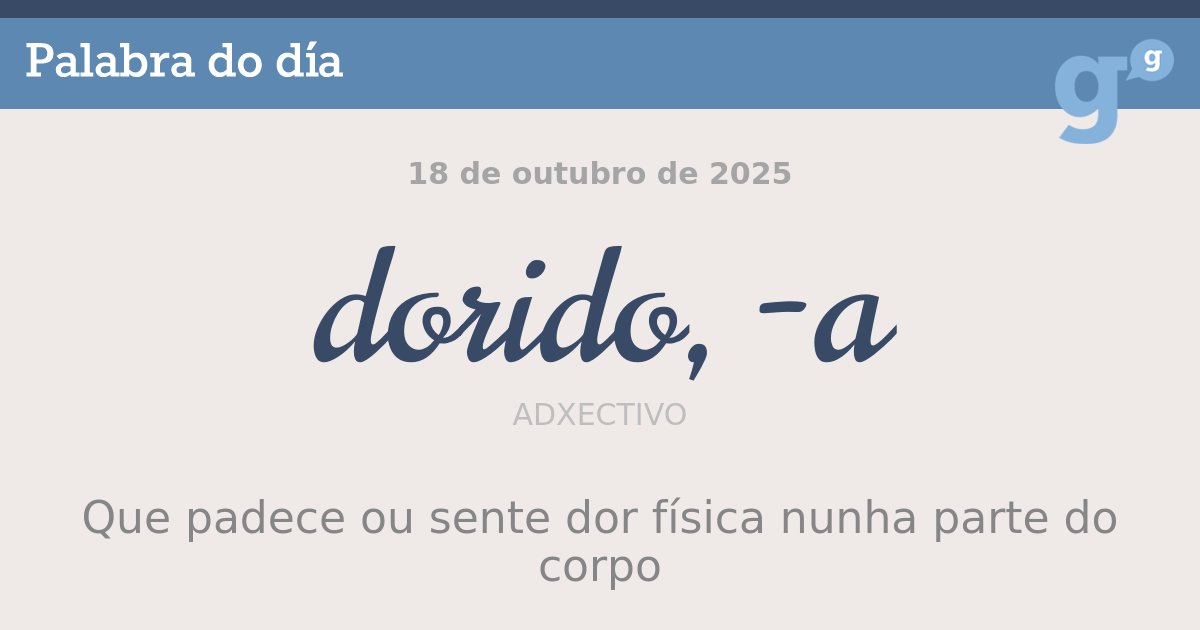 As voces desta semana déixannos un pouco #doridos e #doridas. #palabradodía
 - portaldaspalabras.gal/lexico/palabra…