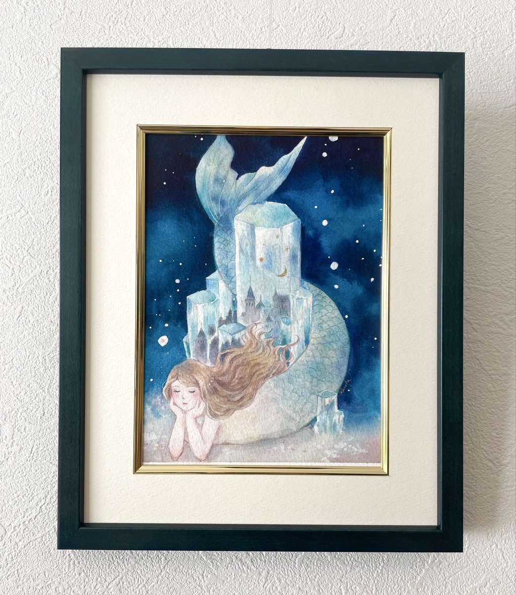 水彩アート「群青の森　Ⅲ」1点物、手描き、真筆 水彩アート「群青の森 Ⅲ」1点物、手描き、真筆