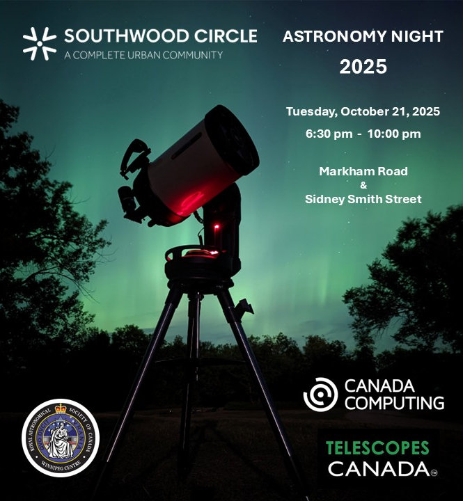 RASC_Winnipeg's tweet photo. ⚠️ This free Urban Astronomy event rescheduled to Tuesday, October 21, 2025.
https://t.co/oewOUNj7QK
#SouthwoodCircle #umanitoba #winnipeg #manitoba #astronomy #FREE #starparty #winnipegevents #wpgforfree #RASC https://t.co/fOgJtnZBc5