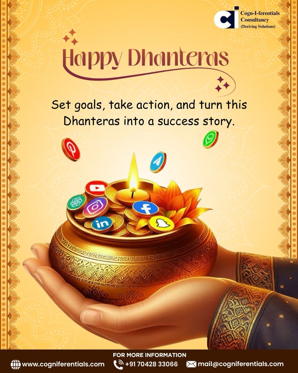 cogniferentials's tweet photo. Prosperity begins with clarity of thought and purpose. This Dhanteras, may every idea you invest in bring you brighter returns. 💫
#HappyDhanteras ! ✨
#cogniferentials #FestiveWisdom #CogniferentialsConsultancy #Dhanteras2025 #Dhanteras #dhanterasspecial #dhanteraswishes https://t.co/KJK4527Oen
