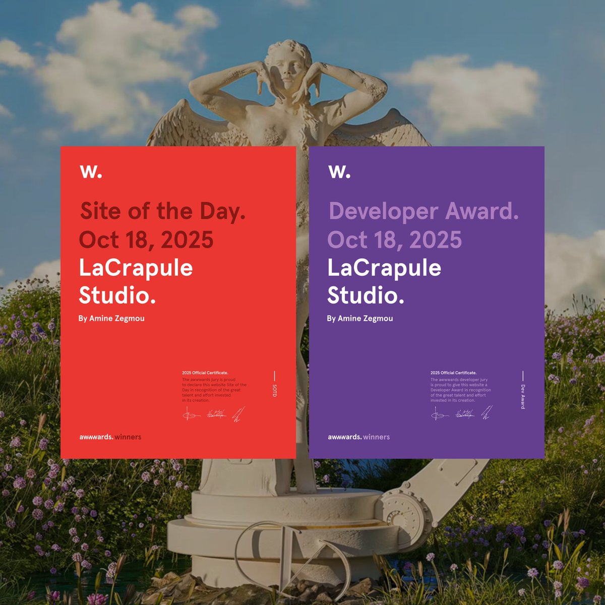 AmineZegmou's tweet image. Site of the Day! 🏆🥳

Still can’t believe it, LaCrapule Studio has just been awarded SOTD on @awwwards 

I’ve been following Awwwards since I started coding, dreaming of this moment.

Massive thanks to the judges 🖤

#awwwards #sotd #developeraward #freelance #javascript