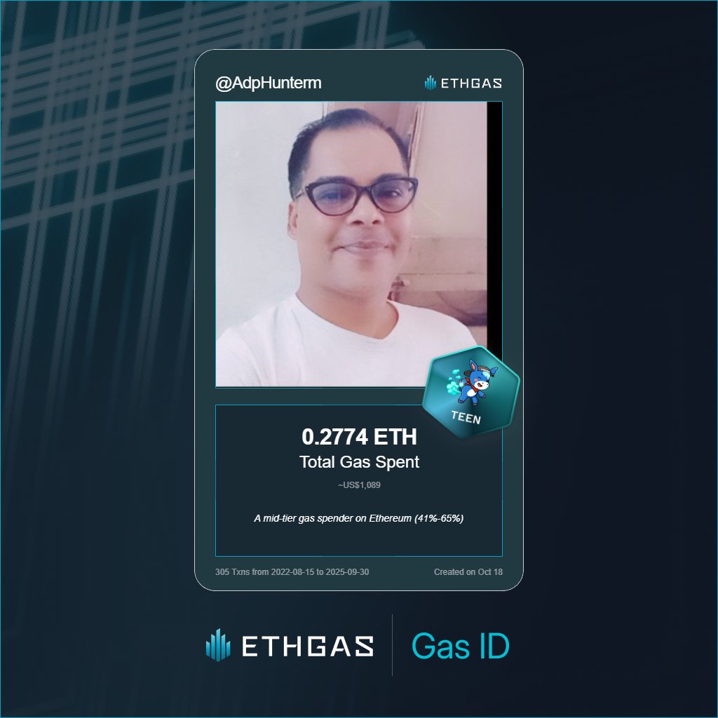 AdpHunterm's tweet image. Leveled up in the Great Gas Reckoning with ETHGas! 💪

Teen Jack status: 0.2774 ETH gas spent, 120 Beans earned—supporting the Gasless Future!

Claim your Gas ID at ethgas.com/community/gas-…