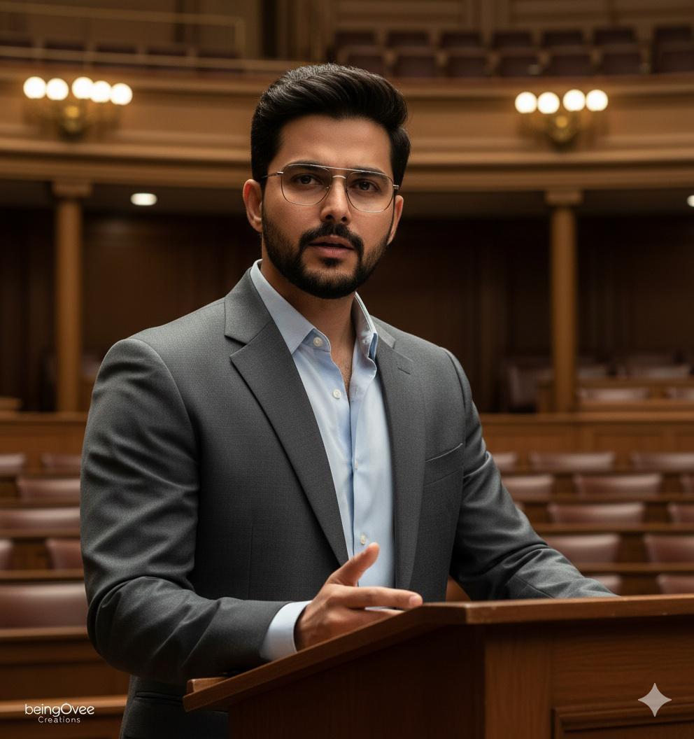 Boys Create Own Office Look in Auditorium 

Use Google Gemini ai 

Prompt 👇 

 Use the uploaded reference photo for exact face and hairstyle. Create a hyper-realistic medium shot of the subject standing confidently at a wooden podium in a classic, grand university lecture hall