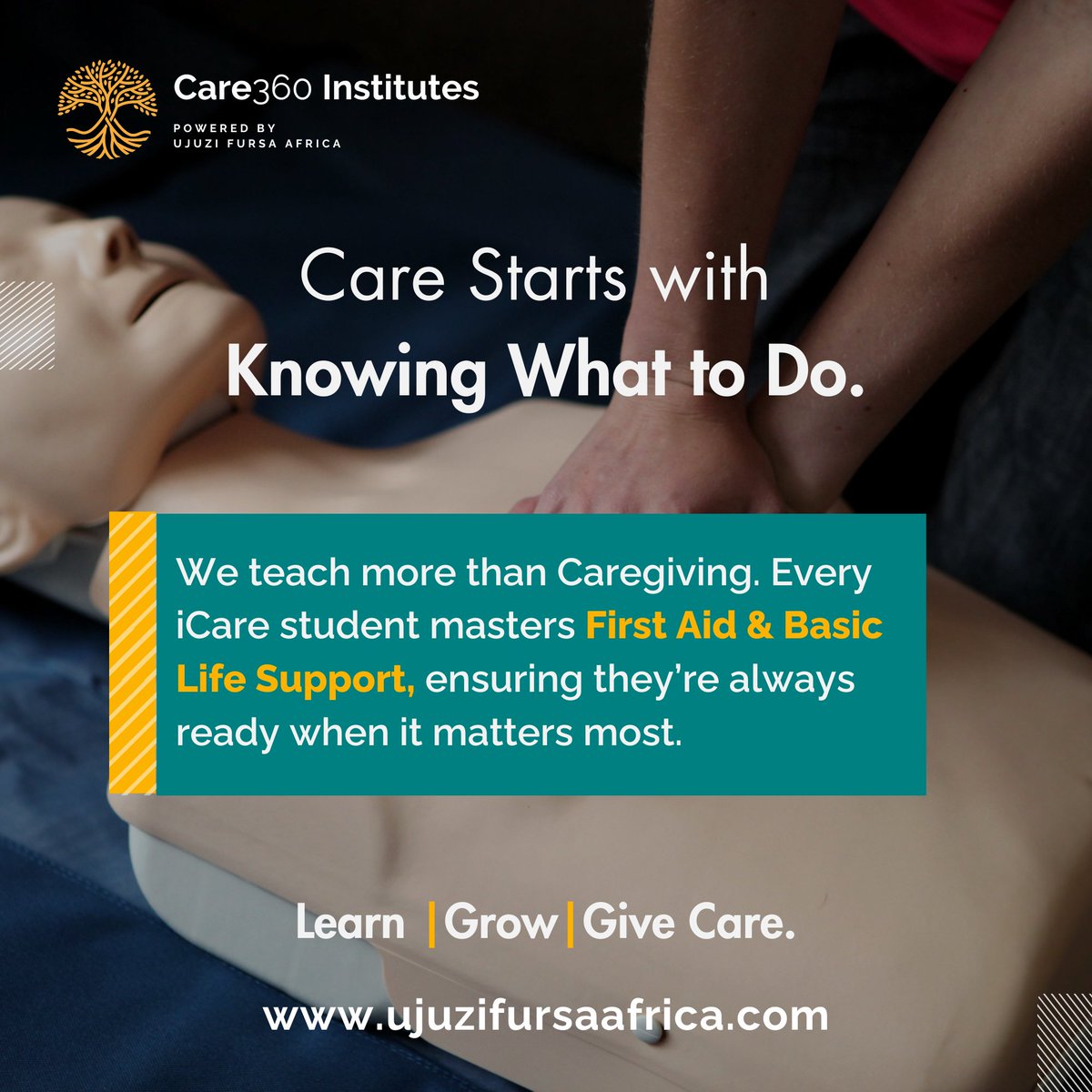 Ujuzitraining's tweet photo. Learn Healthcare Support Assistant with us and become the kind of caregiver who knows what to do in care and in crisis. Every iCare student learns First Aid and Basic Life Support (BLS), where you’ll be trained to respond in emergencies, give safe care, and bring comfort to those who need it most.
With every lesson, you’ll grow ,not just as a caregiver, but as someone who makes a real difference.
Secure your spot today:
Nairobi - 6th Floor Devan Plaza Westlands -0718288360, 0718367093
Nakuru - 6th Floor  Tower 1 Building- 0715285360, 0114277360
Mombasa -2nd Floor, Ambalal House - Nkrumah RD 0791582595
Eldoret- 6th Floor, The Anchor Building - 0769724225, 0795286360
#firstaidcertified #BLS #care #caregiving #HealthcareSupport #CareWithCompassion #savelives #caregiverjourney