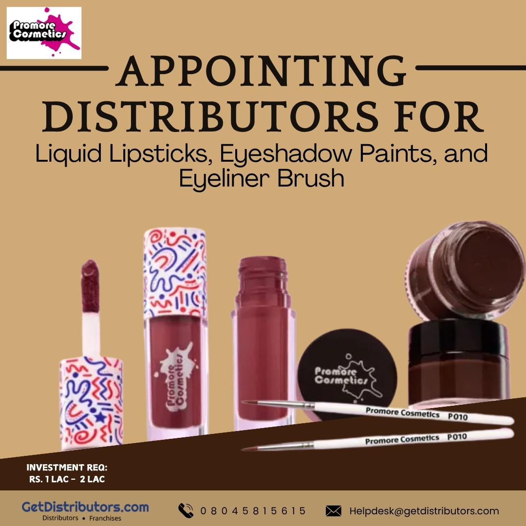 getdistributors's tweet image. Appointing Distributors for Liquid Lipsticks, Eyeshadow Paints, and Eyeliner Brush
Brands #PROMORECOSMETICS
Details 👉  getdistributors.com/tiny/O5ezUlMvds
★Investment Needed : Rs. 1 Lac – 2 Lac
✓Hurry to take #Distributorship !
Share your contact details.
 #Lipsticks #Eyeshadow #Paint