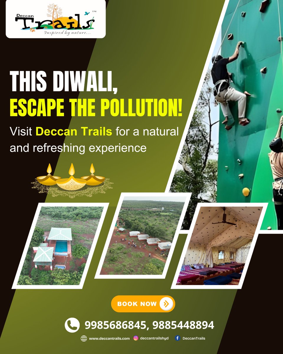 DeccanTrailsHyd's tweet image. 🎆 This Diwali, escape the pollution!

📞 Call or WhatsApp at 98854 48894 , 9985686845
🌐 Visit our website: deccantrails.com
📍 Location: Deccan Trails, Vikarabad

#DeccanTrails #DiwaliGetaway #FestivalOfLights #EcoFriendlyDiwali #NatureRetreat #FreshAirFestival