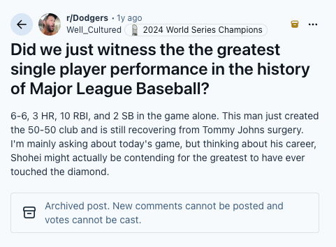 Be careful with your Greatest Performance of All Time posts, folks. They might not age well in a year.