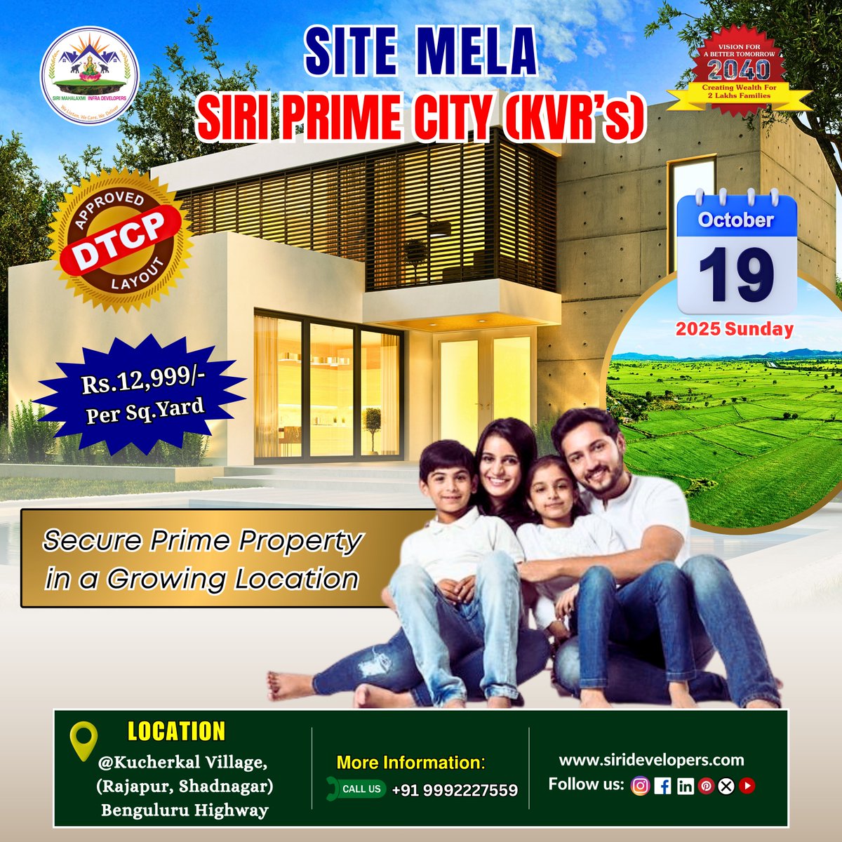 MahalaxmiSiri's tweet image. 🌟 SITE MELA @ SIRI PRIME CITY (KVR’s) 
📍 Kucherkal Village, Rajapur – Shadnagar, Bengaluru Highway

Looking for a smart investment in a fast-growing location?
📞 Contact: 9992227559
      siridevelopers.com

#SiriPrimeCity #SiteMela #DTCPPlots #Shadnagar #BengaluruHighway