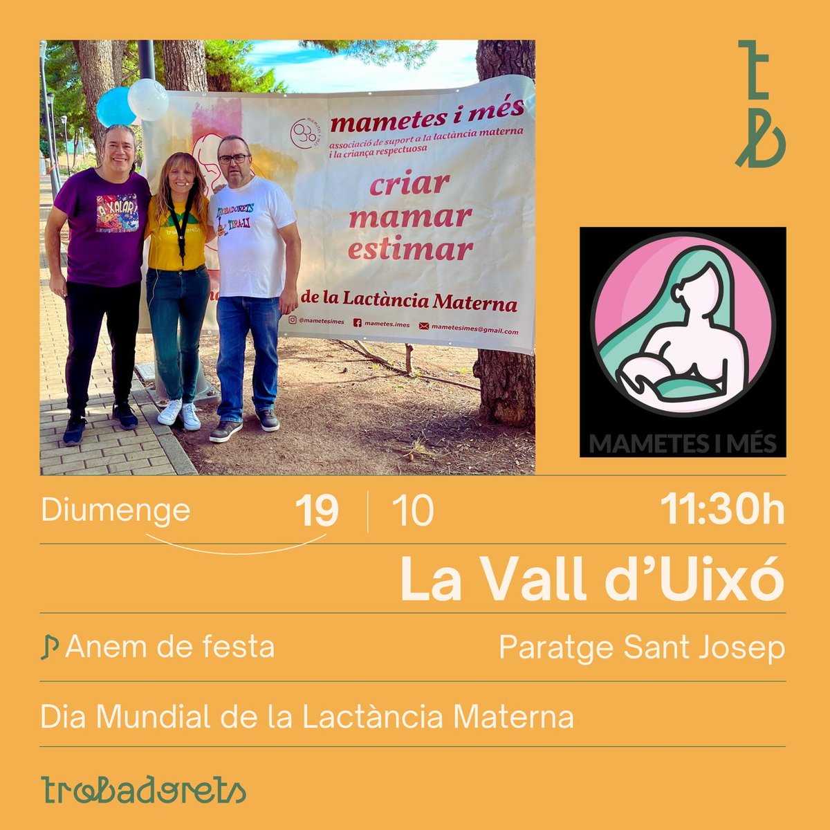 2/4 de 12h <a href="/TROBADORETS/">Trobadorets</a>
a la Vall d'Uixó/paratge S Josep

<a href="/triballcoloma/">Triballcoloma</a> a S Coloma de Gramenet/c) S Jeroni, 3
* 2/4 de 12h tallers, ball amb Minvant i dinar
* 5hV #Grallers bastons i ball amb <a href="/SenFaUna/">Se'n Fa Una</a>

12h #Sarau amb <a href="/comarcal_la/">Rondalla La Comarcal</a> a Muro/pl Matzem