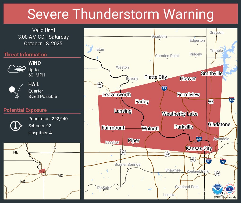 Severe Thunderstorm Warning including Kansas City KS, Leavenworth KS and  Gladstone MO until 3:00 AM CDT