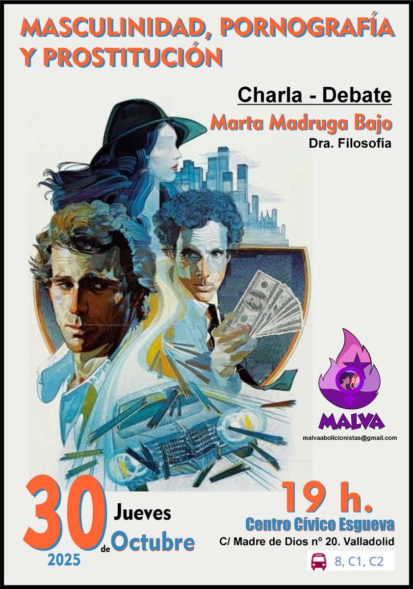 Prostitución y pornografía no son placer ni libertad: son violencia.
Detrás de cada pago y cada clic hay desigualdad, dominación y dolor.
📅 30 de octubre – 19h
📍 Centro Cívico Esgueva (Valladolid)
💬 Charla-debate: Masculinidad, pornografía y prostitución, con Marta Madruga.