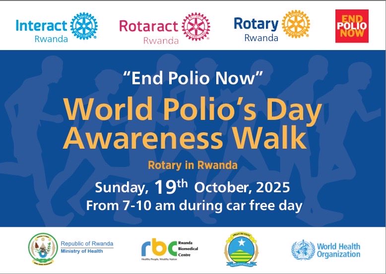 Join Rotary club members as we walk to #EndPolio in tomorrow’s #CarFreeDay sports in <a href="/CityofKigali/">City of Kigali</a> 
We start from BK Arena at 7am
Learn more about efforts to eradicate polio at endpolio.org/home
We are this 🤏close!!