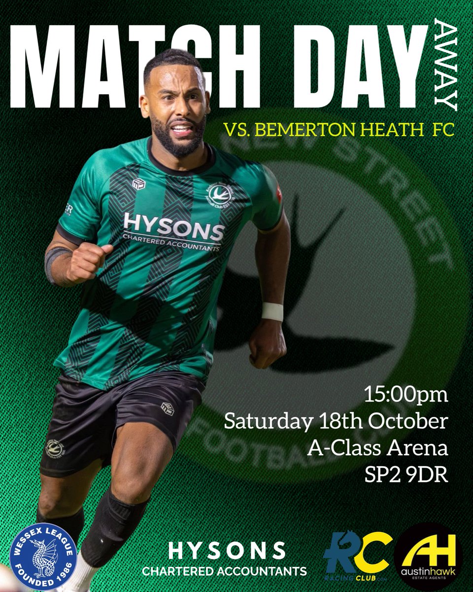 MATCH DAY ⚽️ 
With a short drive over, let’s bring a football atmosphere to <a href="/BemertonHeathFC/">Bemerton Heath Harlequins</a> ⚪️⚫️
⏰ Kick Off 3pm 
#UptheStreet 💚🖤

<a href="/WessexLeague/">Velocity Wessex League</a> <a href="/jamie_dockree/">Jamie Dockree</a> <a href="/jamiecoleman10/">Jamie Coleman</a> <a href="/NonLeagueCrowd/">Non League Crowds</a> <a href="/NonLeagueHQ1/">NonLeagueHQ</a> <a href="/swsportsnews/">South West Sports News</a> <a href="/nonleaguesouths/">Non League Southern News</a>