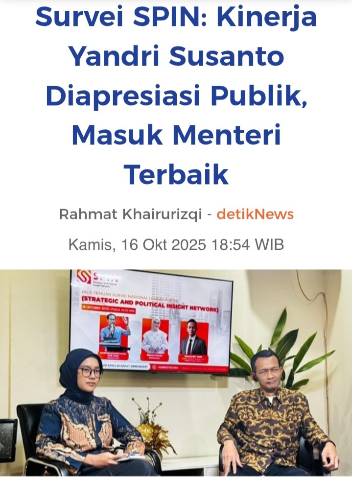 laode_musrifin's tweet photo. Hasil survey SPIN...Tingkat kepuasan Publik atas kinerja menteri desa bapak Yandri Susanto mendapatkan 66,9 %  termasuk ke dalam 3 besar menteri terbaik 
*#MenteriTerbaik*
*#YandiSusantoTerbaik*
*#YandriSusantoTOP*
*#SelamatUlangTahunPrabowo
@prabowo
@YandiSusanto
@ArizaPatria https://t.co/iu7wu2In8V
