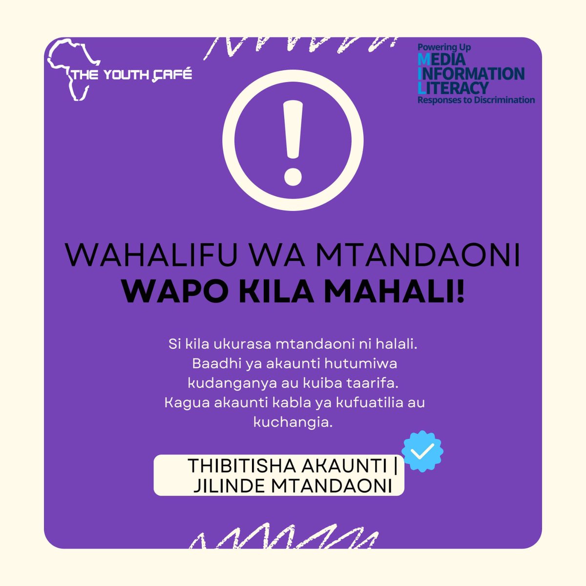 TheYouthCafe's tweet image. This cyber security month of October, we are focusing on the cyber security during the elections period.

Cybercriminals use fake election accounts to trick you. Always verify handles before following or donating.
#CyberSecurityMonth #StayAlert