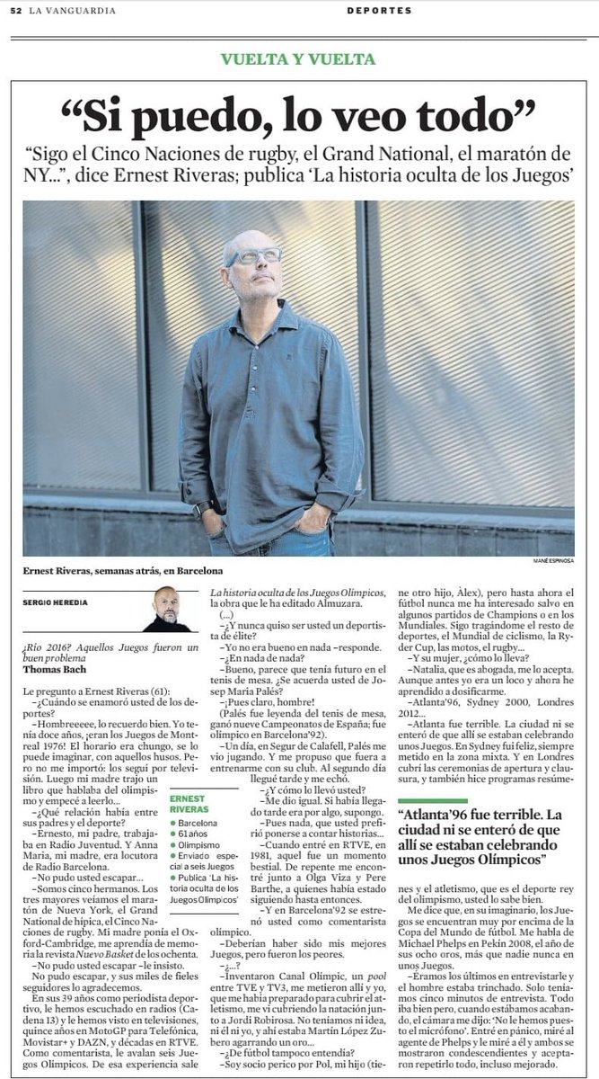 Gracias <a href="/sheredia70/">Sergio Heredia</a> por esta entrevista. Me ha encantado. Y un honor aparecer en <a href="/LaVanguardia/">La Vanguardia</a>