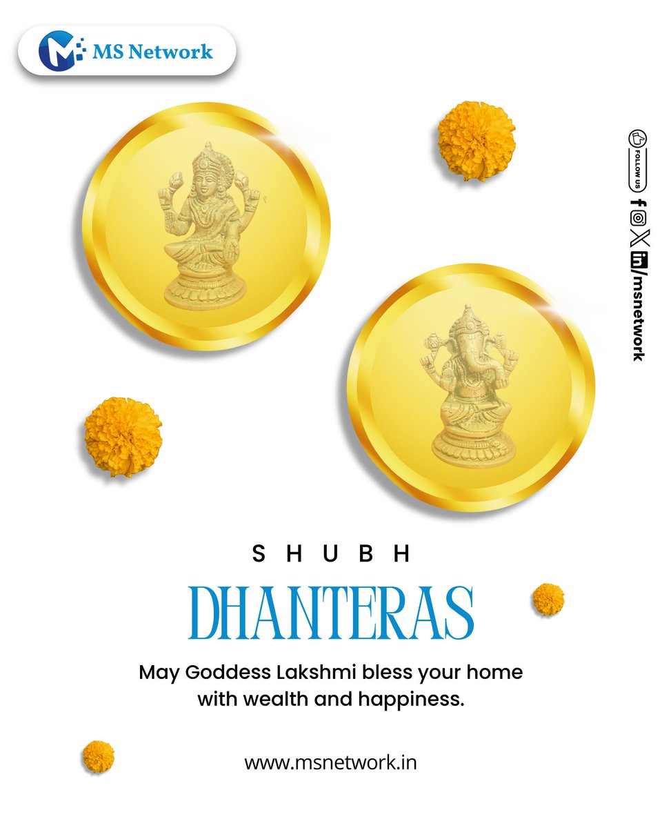 MSNETWORK25's tweet image. Wishing everyone a very Happy Dhanteras! ✨
This Dhanteras, let your brand shine brighter than gold!
May your business prosper with creativity, communication, and digital brilliance.
#HappyDhanteras #PRGoals #DigitalSuccess #PRAgency #FestiveSeason #FestiveVibes