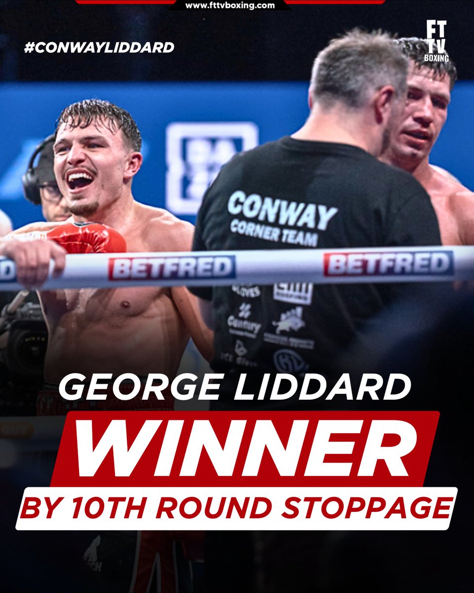 HISTORY MADE! 👑 George Liddard stops Kieron Conway in Round 10 to capture the British and Commonwealth middleweight titles! At just 23, he is officially the youngest British middleweight champion of all time! Unstoppable. 🇬🇧🥊 #ConwayLiddard #Boxing