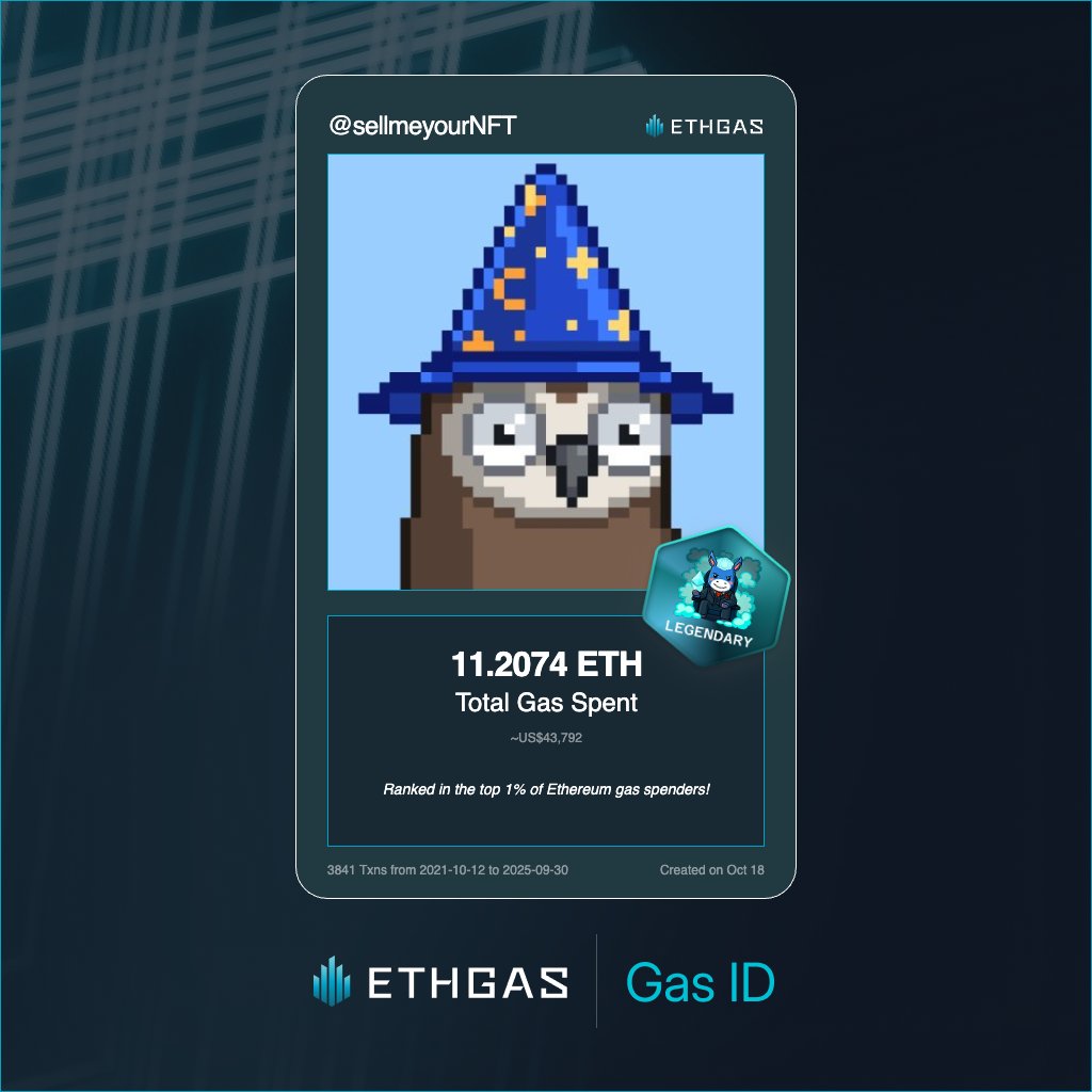 Leveled up in the Great Gas Reckoning with ETHGas! 💪

Legendary Jack status: 11.2074 ETH gas spent, 4000 Beans earned—supporting the Gasless Future!

Claim your Gas ID at ethgas.com/community/gas-…