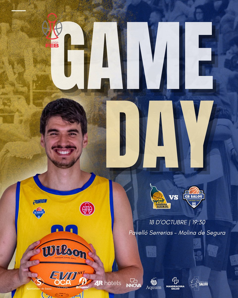 🏀 SEGONA FEB | GAME DAY! 💛💙

💪 Anem a per la primera victòria equip!

📆 Diumenge 18 d’octubre
🕠 19:30 h
📍 Pavelló Serrerias - Molina de Segura
🆚 @molina_basket 

#sombàsquet #somsalou #sempreendavant #juntsfenthistòria #SegonaFEB #ForçaSalou #CBsalou