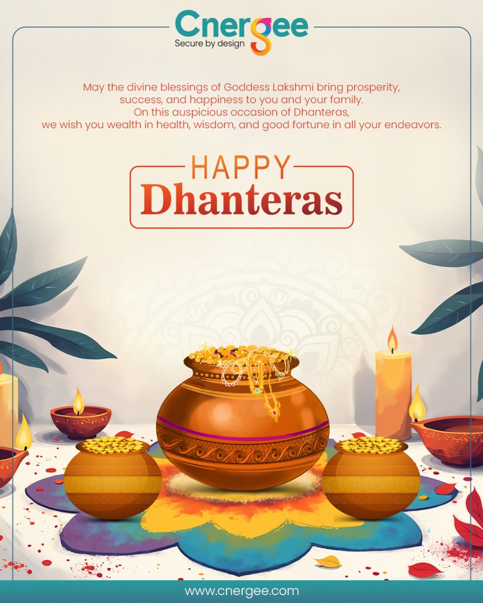 CnergeeTech's tweet image. May your world be filled with golden moments and silver linings this Dhanteras.
Here’s to health, wealth, and the gentle light of hope.
Warm wishes from Cenergee — let’s turn the glow of today into the promise of tomorrow.
- Team Cenergee