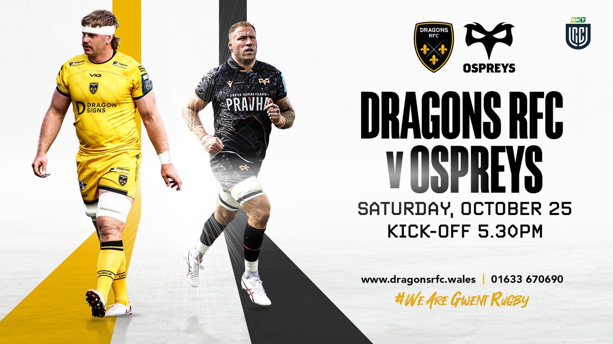 Dragons RFC π (@dragonsrfc) on Twitter photo π₯ π‘ππ«π§ π¨π£ | Join us this Saturday evening as we face <a href="/ospreys/">Ospreys</a> at <a href="/rodneyparade/">Rodney Parade</a> in the <a href="/URCOfficial/">BKT United Rugby Championship (URC)</a> (kick-off 5.30pm) πͺ
Tickets available NOW ‡οΈ
ποΈ eticketing.co.uk/dragons/
π 01633 670690 (MonFri, 10am-4pm)
#WeAreGwentRugby π₯ π‘ππ«π§ π¨π£ | Join us this Saturday evening as we face <a href="/ospreys/">Ospreys</a> at <a href="/rodneyparade/">Rodney Parade</a> in the <a href="/URCOfficial/">BKT United Rugby Championship (URC)</a> (kick-off 5.30pm) πͺ
Tickets available NOW ‡οΈ
ποΈ eticketing.co.uk/dragons/
π 01633 670690 (MonFri, 10am-4pm)
#WeAreGwentRugby