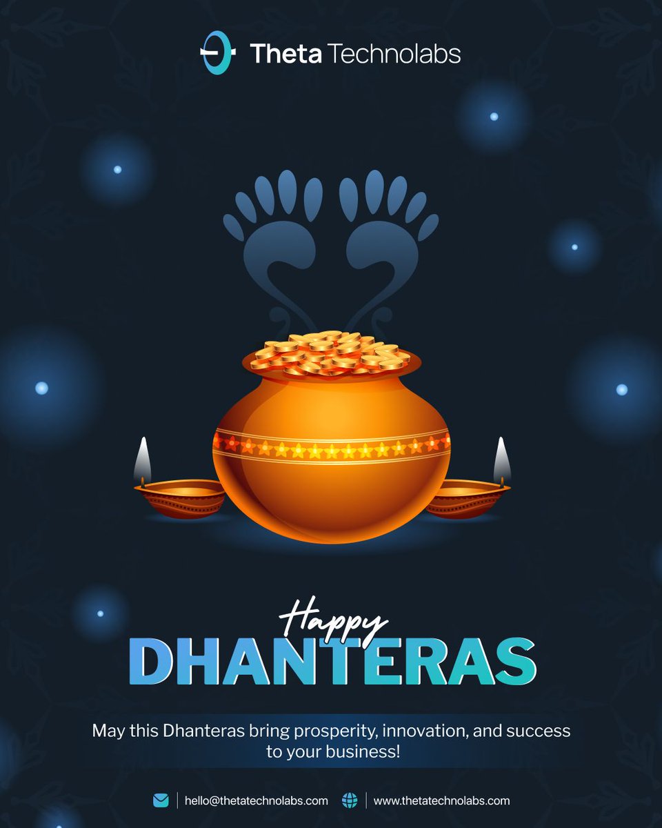 thetatechnolabs's tweet image. ✨Wishing you a sparkling &amp;amp; prosperous Dhanteras!

May Goddess Lakshmi bless your home with #Wealth, #Happiness &amp;amp; #GoodHealth. 

Let diyas light up your life with #Positivity &amp;amp; #Success.

Celebrate with joy &amp;amp; gratitude! 🌟

#Dhanteras #Prosperity #FestivalOfLights