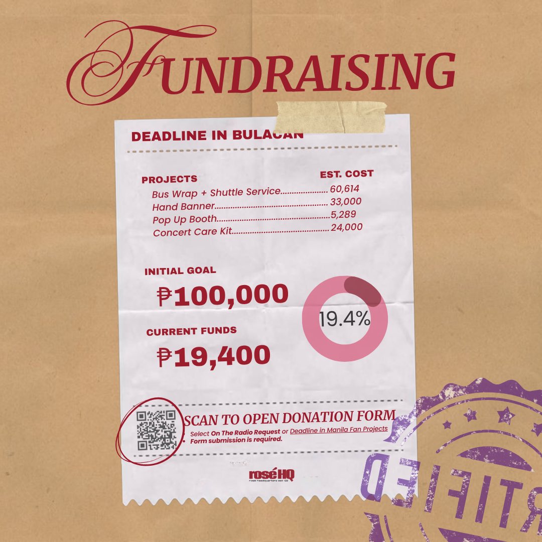 ❕CALL FOR DONATION❕

Join our fundraising event for ROSÉ's #DEADLINE_IN_BULACAN projects!

Donate and request a song or dedicate a message: bit.ly/deadlineinmnl

We have started strong, but we still have a way to go and your support will make the difference.

Fundraising