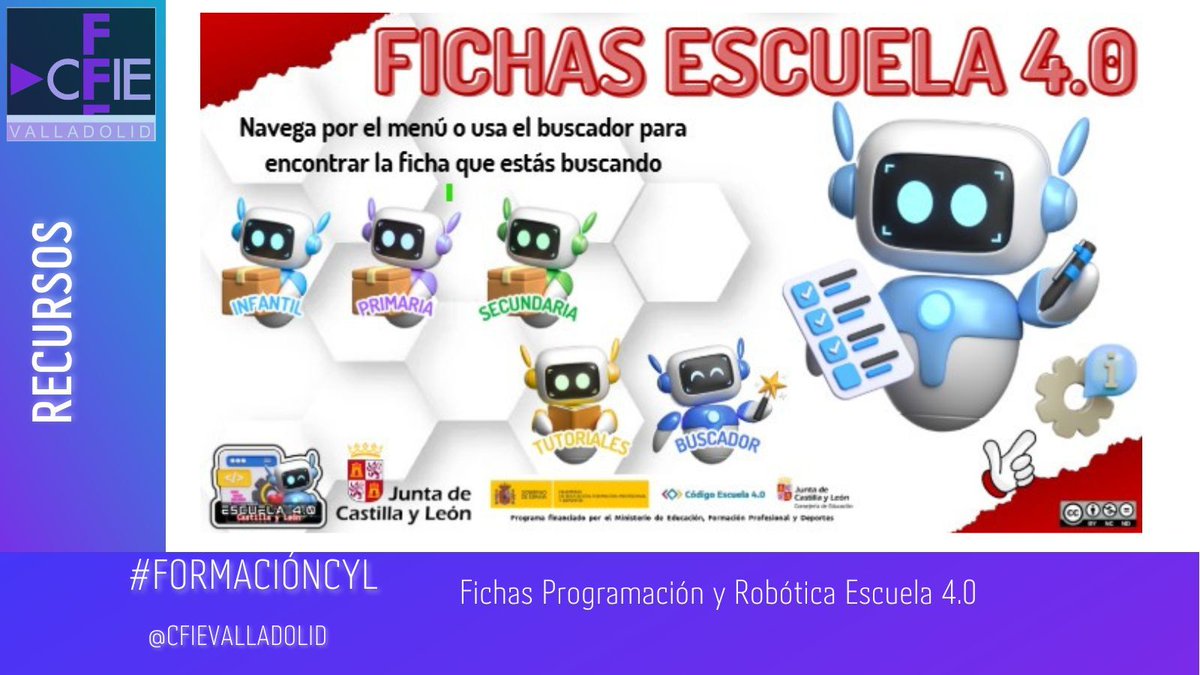 CFIE VALLADOLID (@cfievalladolid) on Twitter photo 🤖💡 ¡Ya disponibles!
Fichas y tutoriales para trabajar Pensamiento Computacional, Programación y Robótica en Infantil, Primaria y Secundaria.
📚 Recursos creados por la Red de Digitalización de Castilla y León
educa.jcyl.es/profesorado/es…
<a href="/educacyl/">Educación JCyL</a> #FormacionCyL 🤖💡 ¡Ya disponibles!
Fichas y tutoriales para trabajar Pensamiento Computacional, Programación y Robótica en Infantil, Primaria y Secundaria.
📚 Recursos creados por la Red de Digitalización de Castilla y León
educa.jcyl.es/profesorado/es…
<a href="/educacyl/">Educación JCyL</a> #FormacionCyL