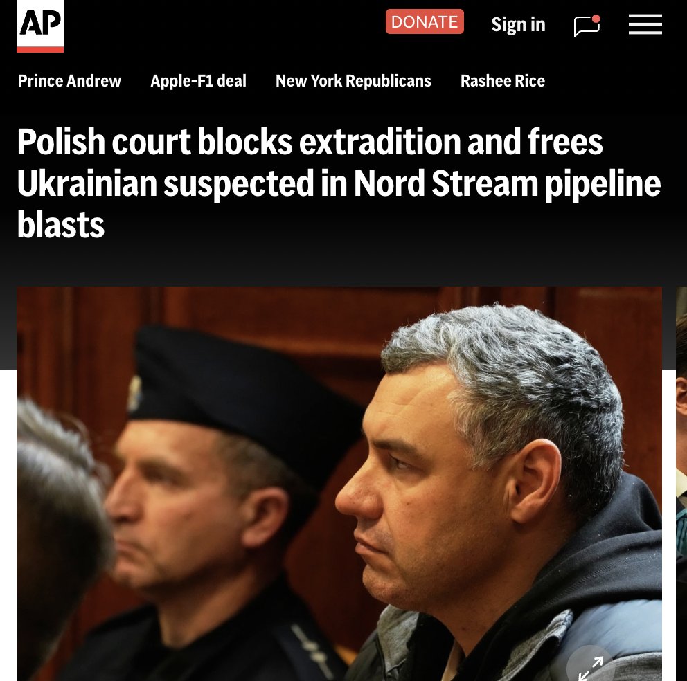 AXChristoforou's tweet image. Making Nord Stream go away.
Poland court rules to not extradite the suspected Ukrainian Nord Stream saboteur in custody in Poland. He will walk free and disppear. Italy court refused to extradite the suspected Ukrainian Nord Stream saboteur they had in custody.
German…