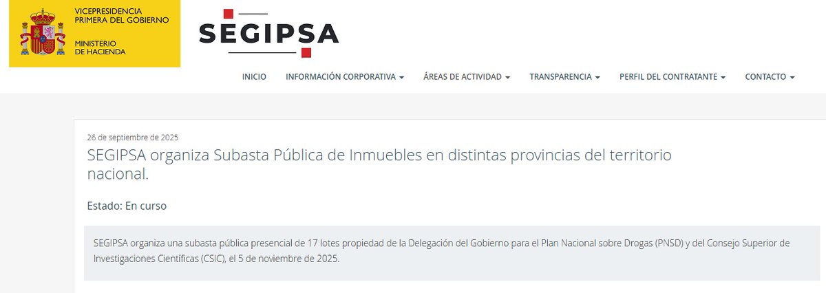 CSIC's tweet photo. 📅 El próximo 5 de noviembre, #SEGIPSA organiza la subasta pública de cuatro inmuebles donados al #CSIC situados en Madrid y Alicante
📍Tendrá lugar en la Fábrica Nacional de Moneda y Timbre (Real Casa de la Moneda de Madrid)
👉 https://t.co/CjRcLf2hNP https://t.co/zlKIeEVuoB