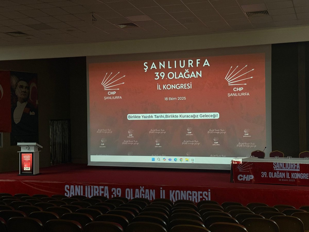 📍Kongre Salonumuz Hazır!

Tüm Şanlıurfalıları saat 12.00'da GAPTEM konferans Salonu'na bekliyoruz.

<a href="/herkesicinCHP/">CHP 🇹🇷</a> <a href="/eczozgurozel/">Özgür Özel</a> <a href="/EnsarAytekin10/">Ensar Aytekin</a> <a href="/MTanal/">Av.Mahmut TANAL</a>