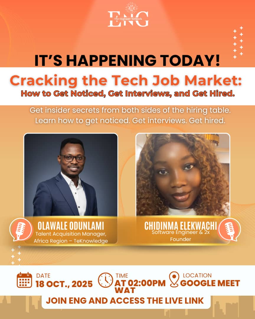 eng_network_gb's tweet image. 🚨 The Webinar is happening today! 🎉

A day of real conversations &amp;amp; insights from engineers who’ve built their way up in tech.

📅 Today | 🕒 2PM WAT | 📍 Google Meet

Bring your questions. Let’s grow together.
🔔 Follow us for live updates.
#TechWebinar #TheEngineerNetwork