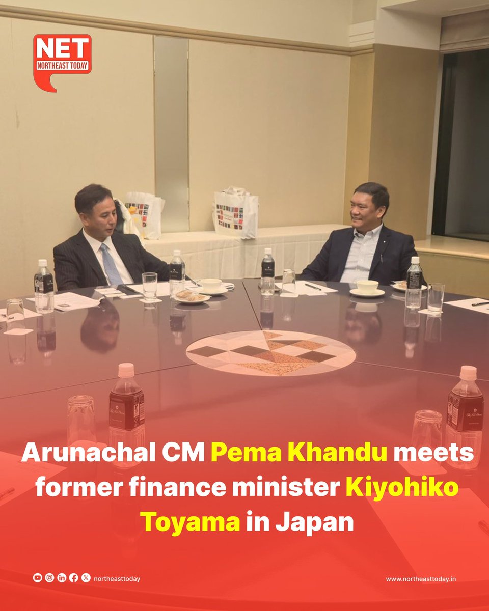 NortheastToday's tweet image. #NETSnippet | Arunachal Pradesh Chief Minister Pema Khandu on Saturday met Kiyohiko Toyama, Former State Minister of Finance of Japan, during his ongoing official visit to the country. He was accompanied by Arunachal Pradesh MLA Oken Tayeng.
The meeting was part of Khandu’s…