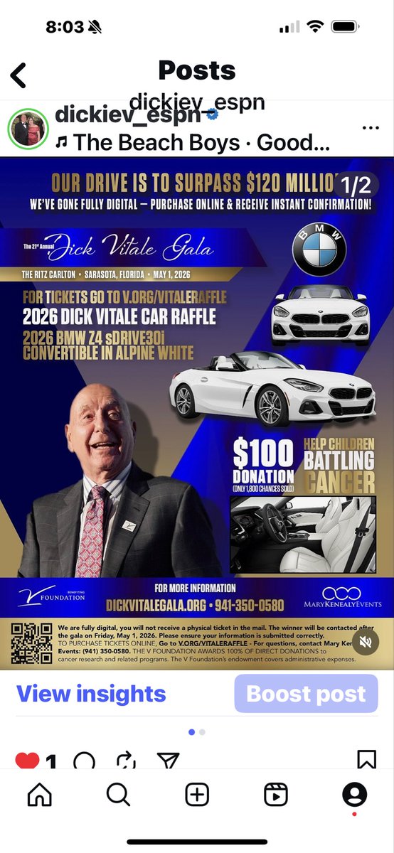 DickieV's tweet photo. Today is big day in college football before watching share a helping hand for kids battling cancer.Your $100 donation to get a chance to win a 2026 BMW convertible goes for Pediatric Cancer Research! Just go NOW to https://t.co/9azhd5N2al before we SELL OUT 1800 chances https://t.co/2v9VLS7RAy