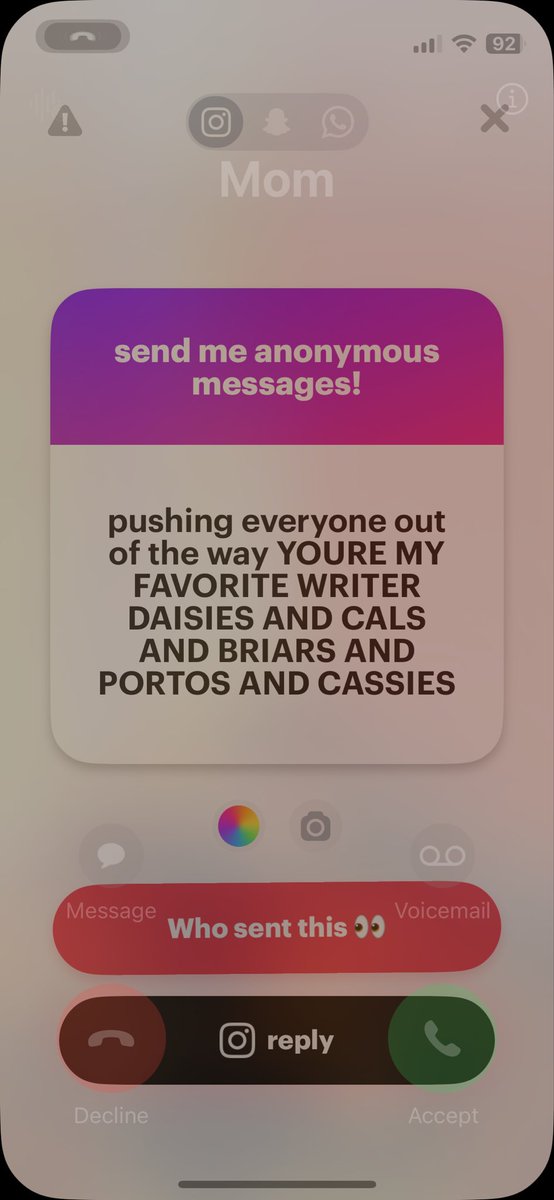In this screenshot you can see the ghost of my mother’s incoming call but I thought it was funny so I left it. THANK YOU SO MUCH I LOVE YOU TOO AND LOVE THE MONIKER IT MAKES MY HEART GOOEY