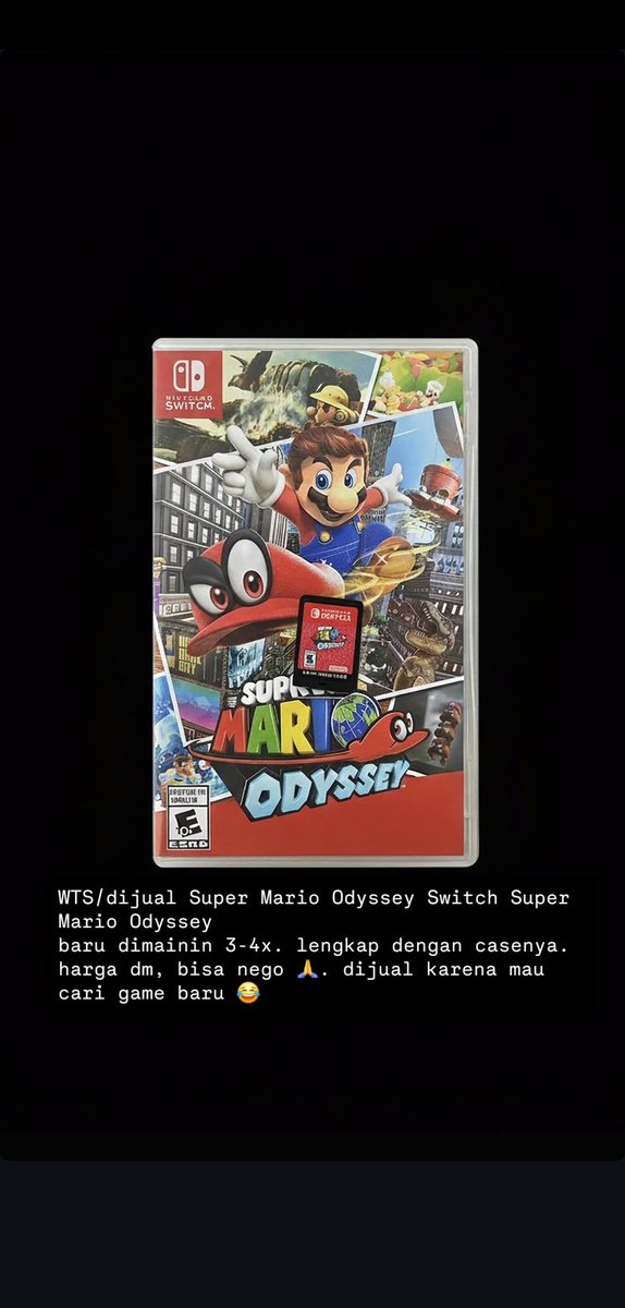 bubblxtx's tweet photo. #wts nintendo switch game Super Mario Odyssey Switch Super Mario Odyssey. ina/indo only https://t.co/cR6qjmWFCD