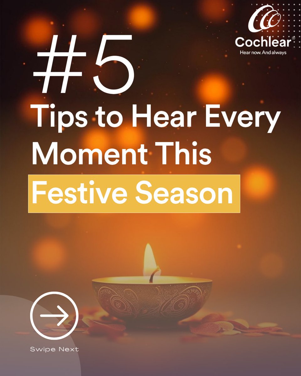 CochlearIndia's tweet image. ✨ This Diwali, hear every moment that matters! ✨

Festive gatherings can be noisy, but with a few simple strategies, you can enjoy every laugh, conversation, and cheer. These 5 tips can help you celebrate confidently and connect effortlessly.

#CochlearIndia #HearingAwareness