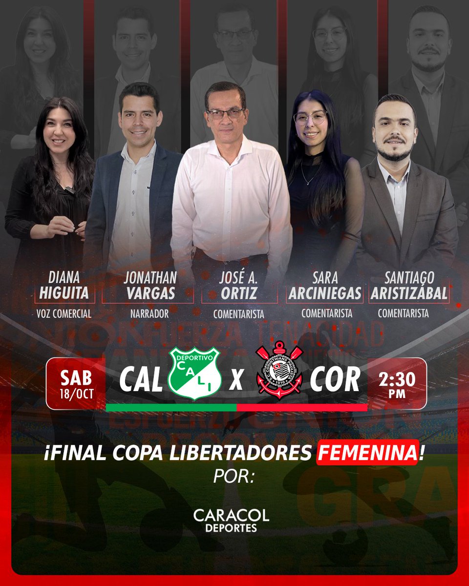 🇳🇬🏆 Deportivo Cali quiere hacer historia y lograr la Libertadores Femenina

📻 ¡Viva la final con el equipo de Caracol Deportes!

Conduce: <a href="/joseperiodista/">Jose Alberto Ortiz R</a> 

Relata: <a href="/Jonavargasva/">jonathan vargas</a> 

Comentan: <a href="/Lu__cia/">Sara Arciniegas</a> y <a href="/tiagoaristi/">tiagoaristi</a> 

Voz comercial: <a href="/DianaHiguitaO/">DianaHou</a>