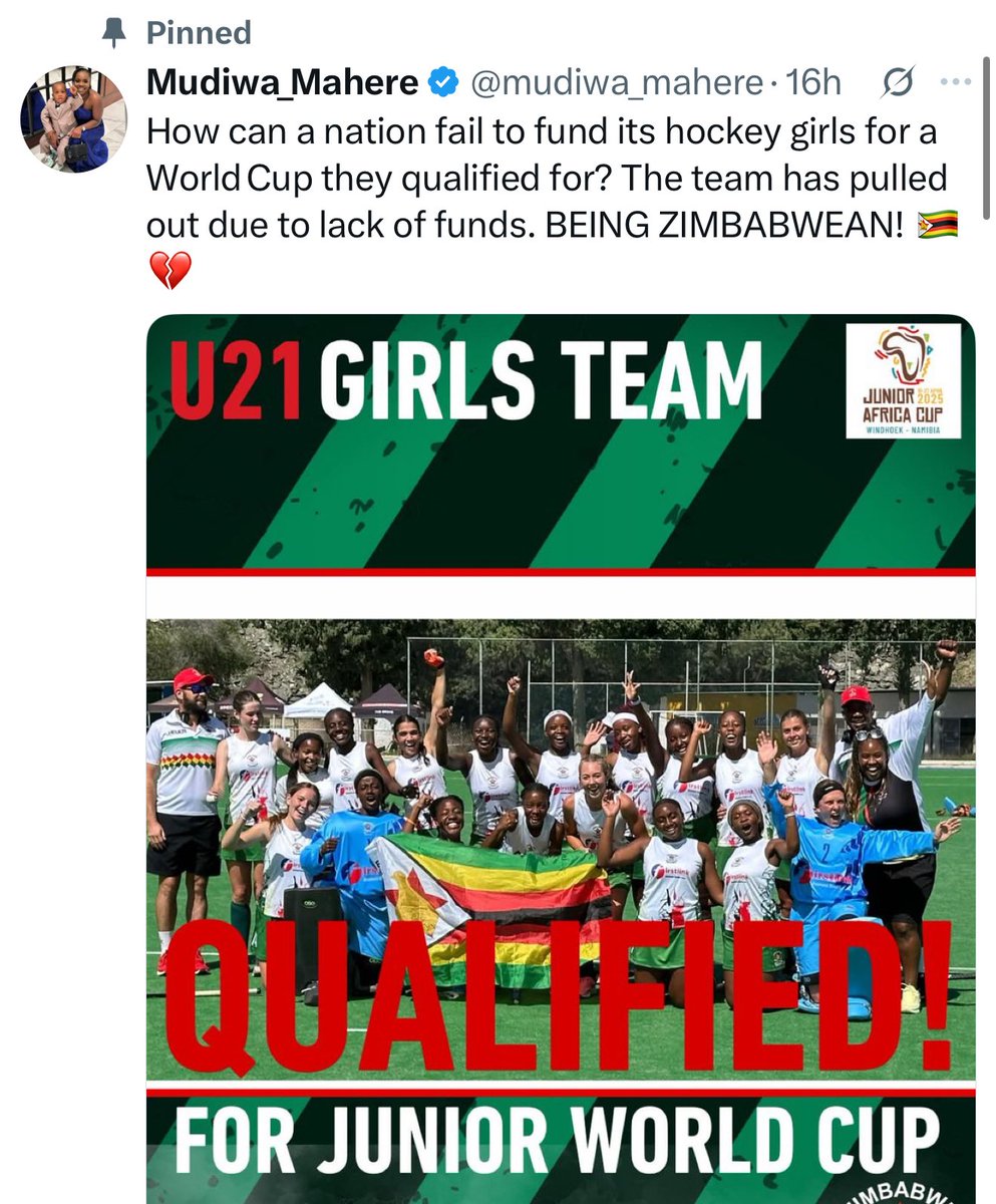 advocatemahere's tweet photo. 🔸A big well done to @mudiwa_mahere for drawing attention to this important issue. It’s always important for citizens to ask, speak and act. Wishing the ladies all the best as they raise our flag high in Chile! #TeamZimbabwe🇿🇼 https://t.co/OybnQjMBTs