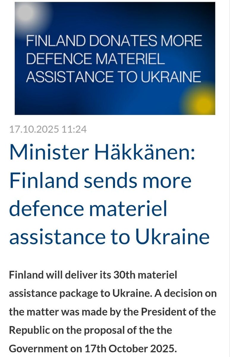 Finland will provide Ukraine with its 30th military aid package estimated at €52 million ($60,6 million), the country's defense ministry <a href="/anttihakkanen/">Antti Häkkänen</a> said.

The aid will mainly consist of new orders from Finnish defense companies, it said in a statement. It's also noted that,