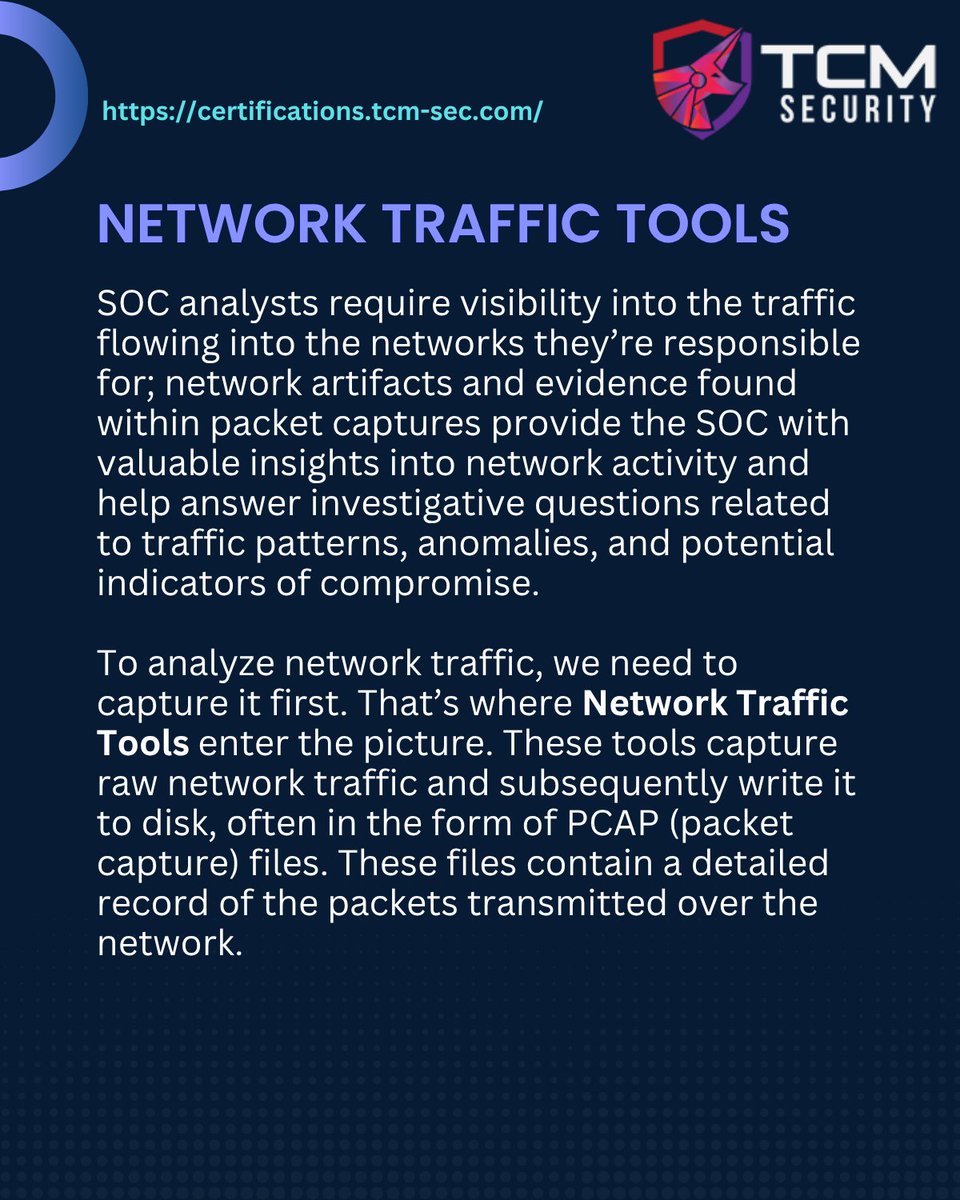 TCMSecurity's tweet image. Let’s dive into network traffic and analysis tools today. Explore why #SOC analysts need these tools in their arsenal, their use cases, and some popular choices, like:

🧠 𝐓𝐜𝐩𝐝𝐮𝐦𝐩
🦈 𝐖𝐢𝐫𝐞𝐬𝐡𝐚𝐫𝐤
⚡𝐙𝐞𝐞𝐤 

We have a lot of blue teaming content in the works right…