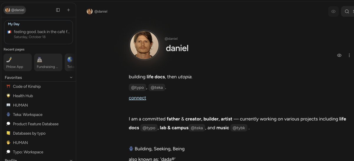 get clients of your product, as you build the product, now you are paid to build the product.

i just realized this... about to close +$1-2k/mrr, this morning.

'my day', 'recents', and more improvements, going live today on typo.