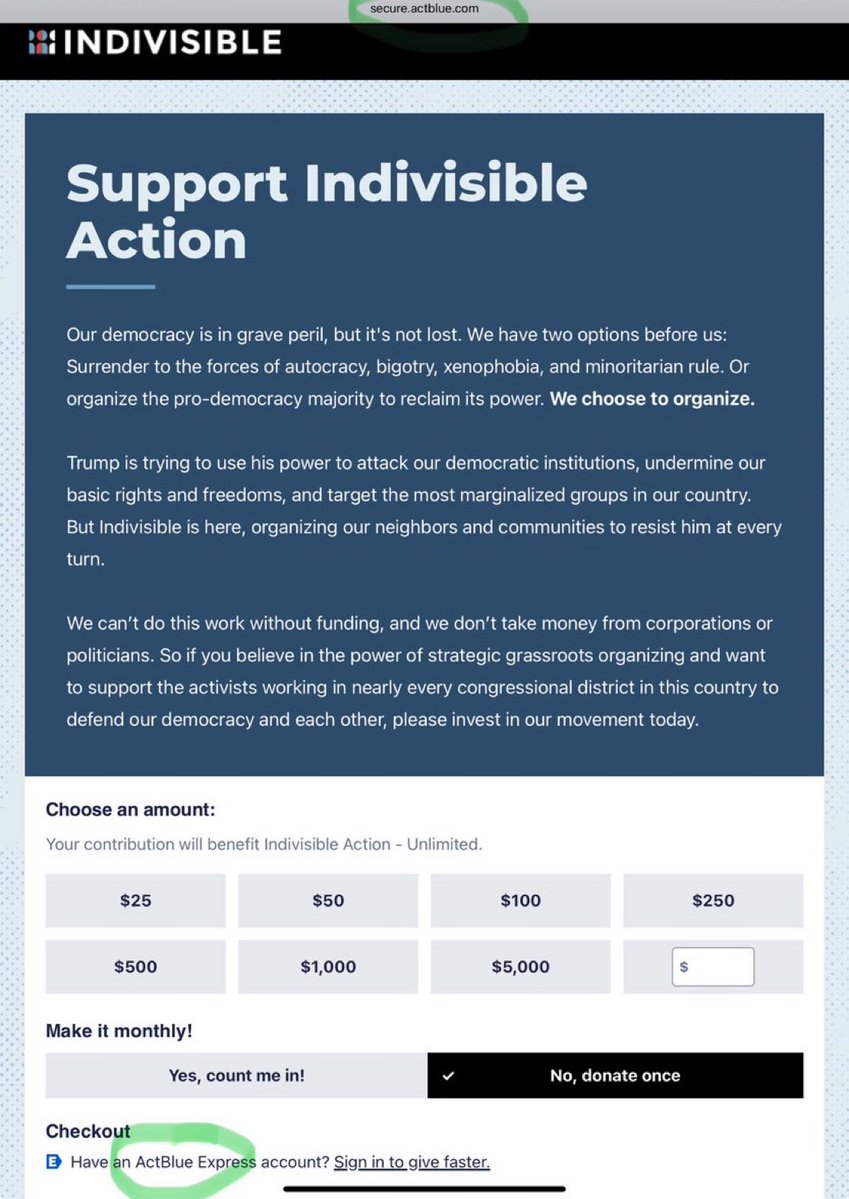 Well, well, well…

Indivisible is running the “No Kings” protest.

Of course they have an ActBlue scam going on.

How is ActBlue still up and running?

It’s a Democrat money fraud machine.